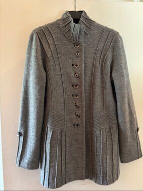 Icelandic Designs Womens Grey Button-Front Wool-Blend Coat size L